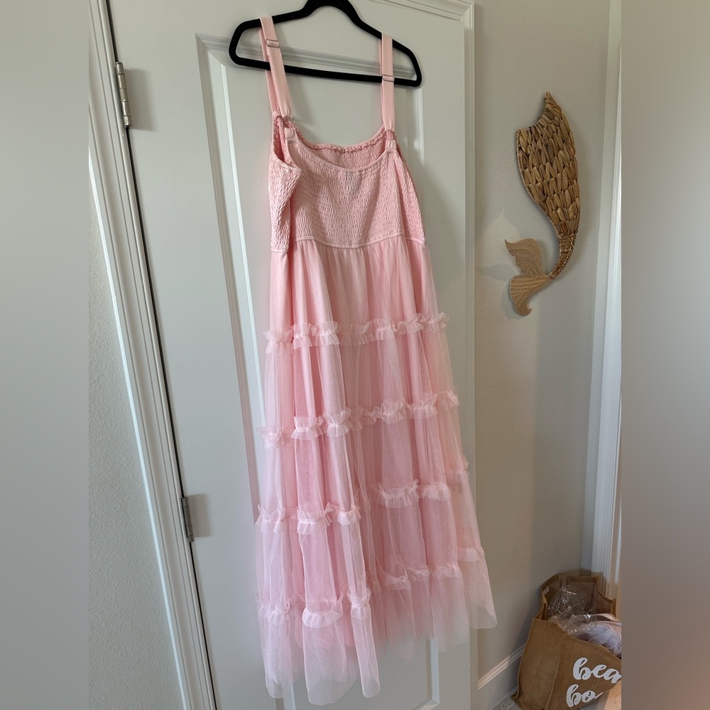 Pink Tiered Tulle Maxi Dress - Picture 4 of 5